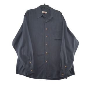 Tommy Bahama Silk Button Up Shirt Mens XL Gray Blue Long Sleeve Casual Resort